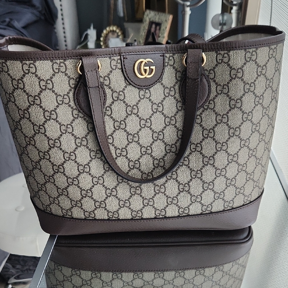 Authentic Gucci Ophidia GG Mini Tote Bag Beige and Brown